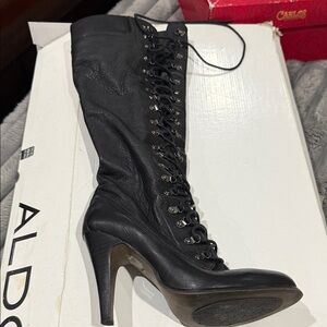 Aldo Black Lace-Up Heeled Boots